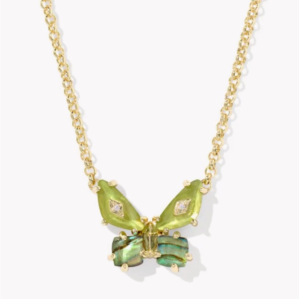 Kendra Scott Gold Green Iridescent Butterfly Pendant Necklace